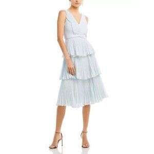 NWT $548 BCBGMAXAZRIA PLEATED TIERED BLUE CHIFFON DRESS SIZE 2